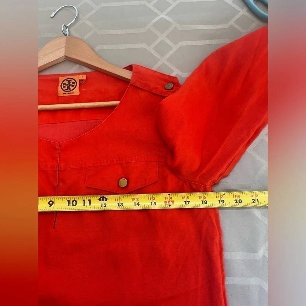 Tory Burch Orange Linen Keyhole Neck Shift Dress Size 6